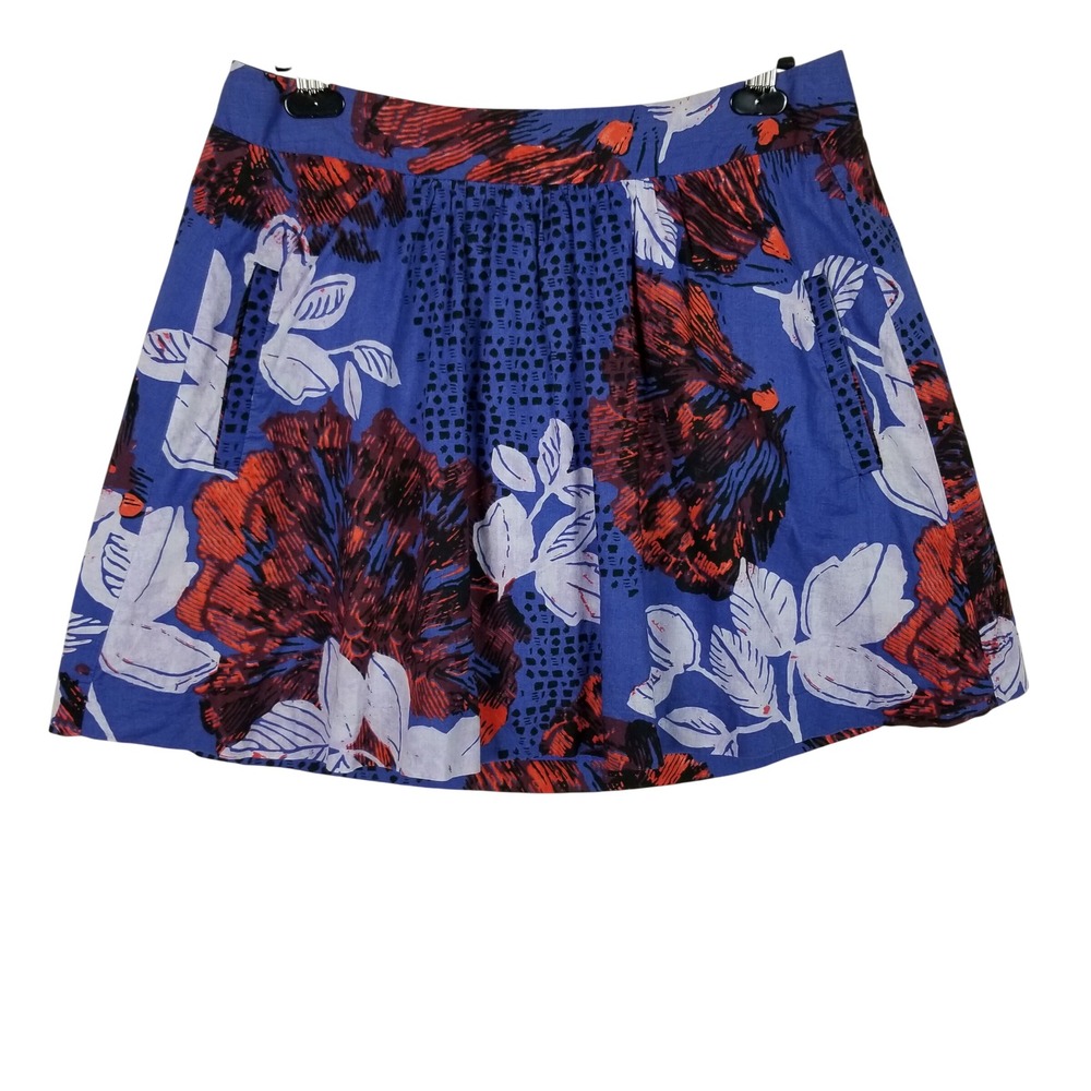 Edme & Esyllte Anthropologie Mini Skirt Women S Blue Floral Pockets Smocked Back